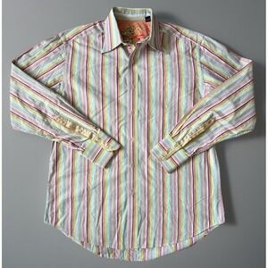 Robert Graham Long Sleeve Button Up Shirt Colorful Logo Flip Cuff Medium JBHS